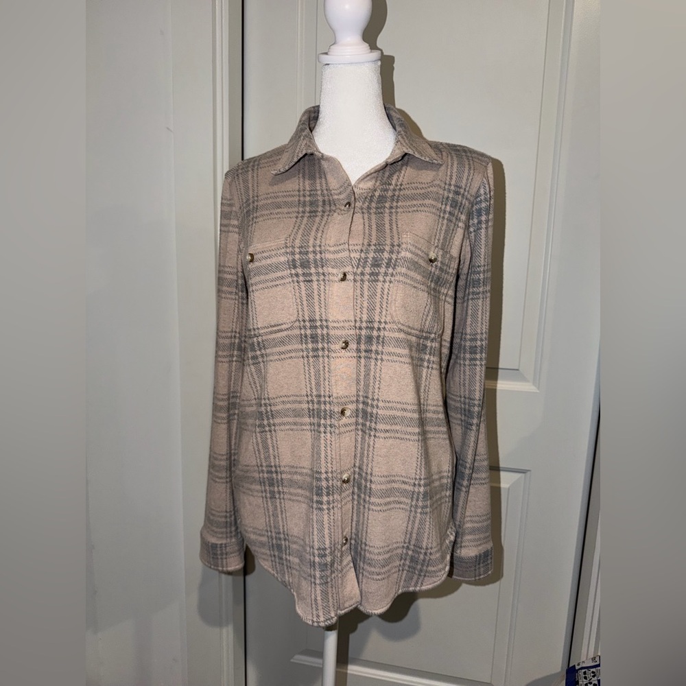 Faherty Neutral Plaid Button-Up in Taupe and Gray